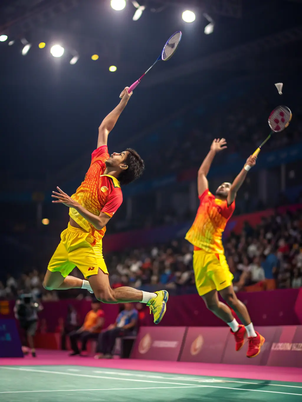An action shot of players competing in a friendly badminton tournament, highlighting the opportunities for skill development and healthy competition.